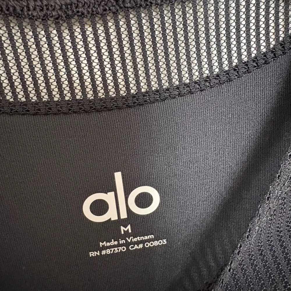 Alo Yoga Striped Mesh Synergy Long Sleeve Dress.